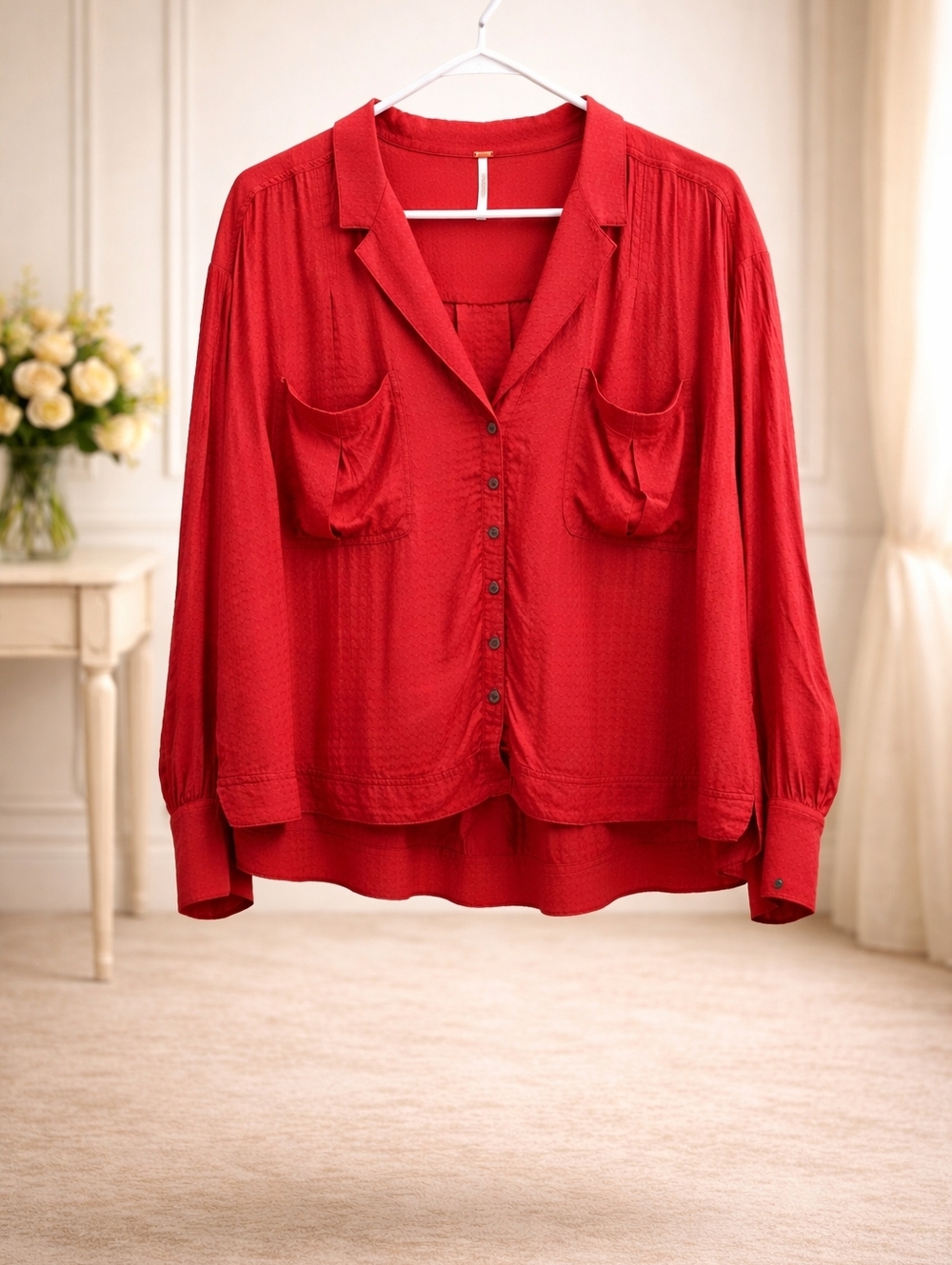 Free People Red Button-Down Shirt
